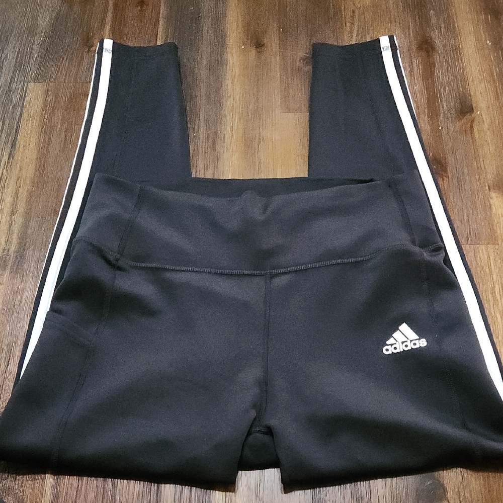 Adidas Women's Black Leggings with White Accents